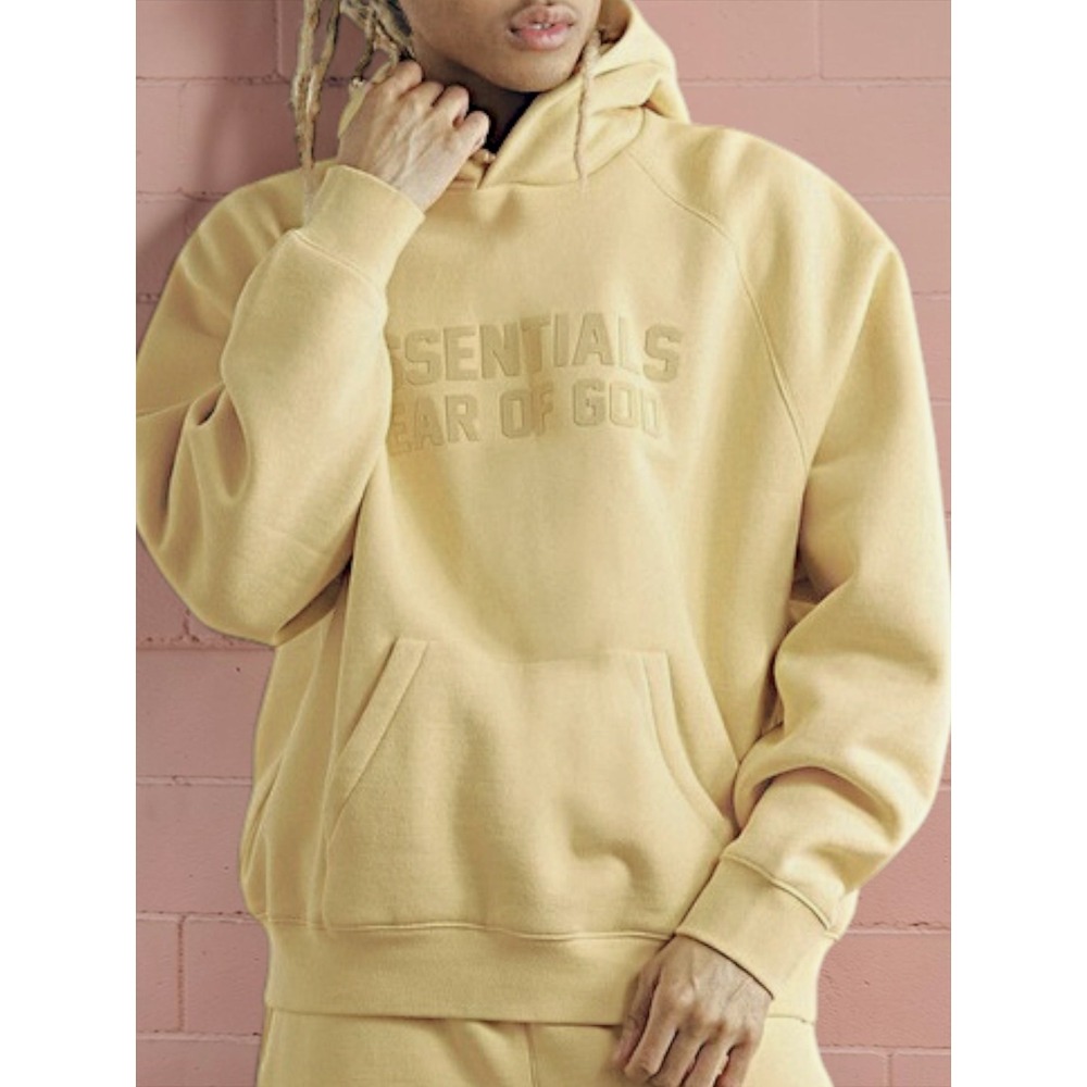 Fear of God Essentials Hoodie Butter Yellow Embossed Logo Streetwear Sweatshirt
